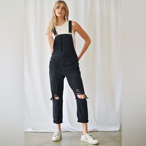 Mica Black Denim Cotton Distressed Boyfriend Overalls
